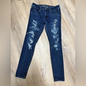 American Eagle Outfitters Dark Blue Ripped Denim Jeans